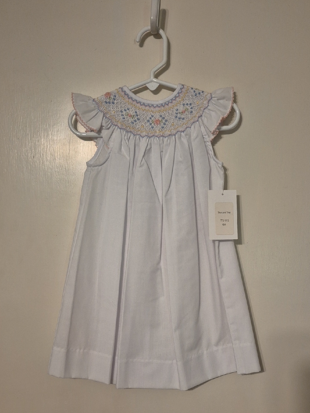 White Smocked Girls' Dress with Pastel Floral Embroidery - 18mos NWT